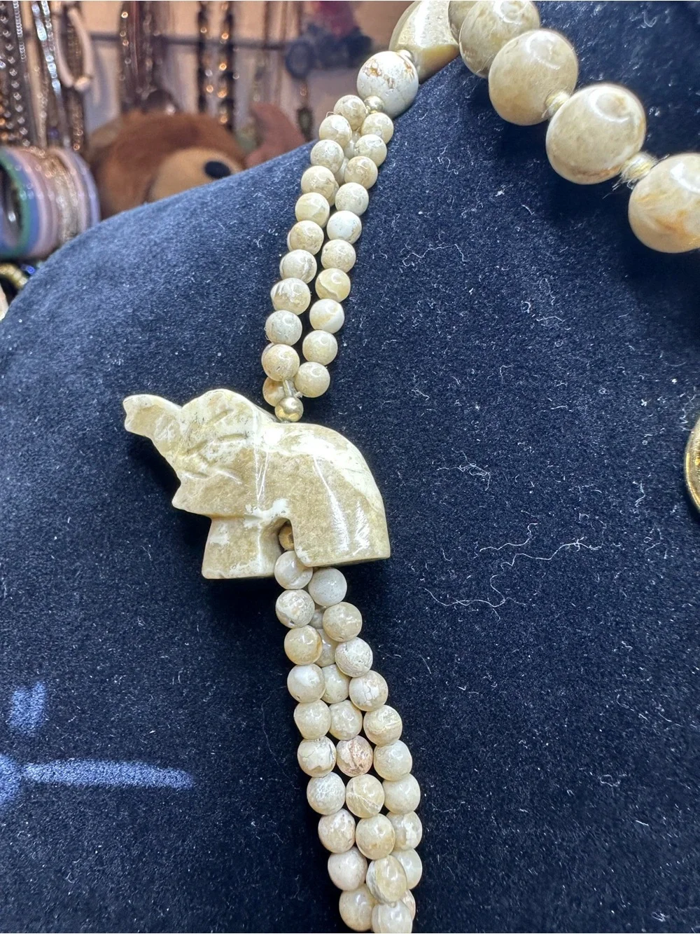 Carved Elephant Picture Jasper Necklace